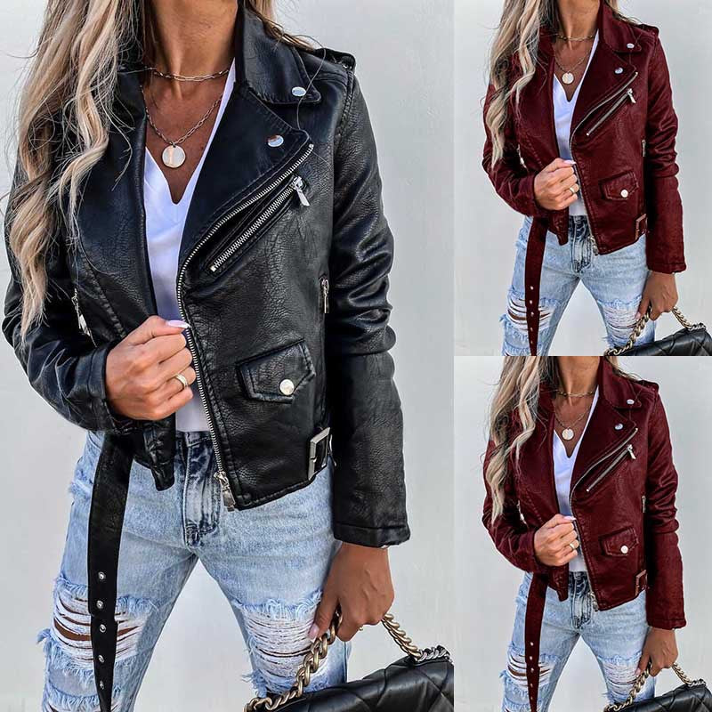Veste Top PU en cuir zipper court