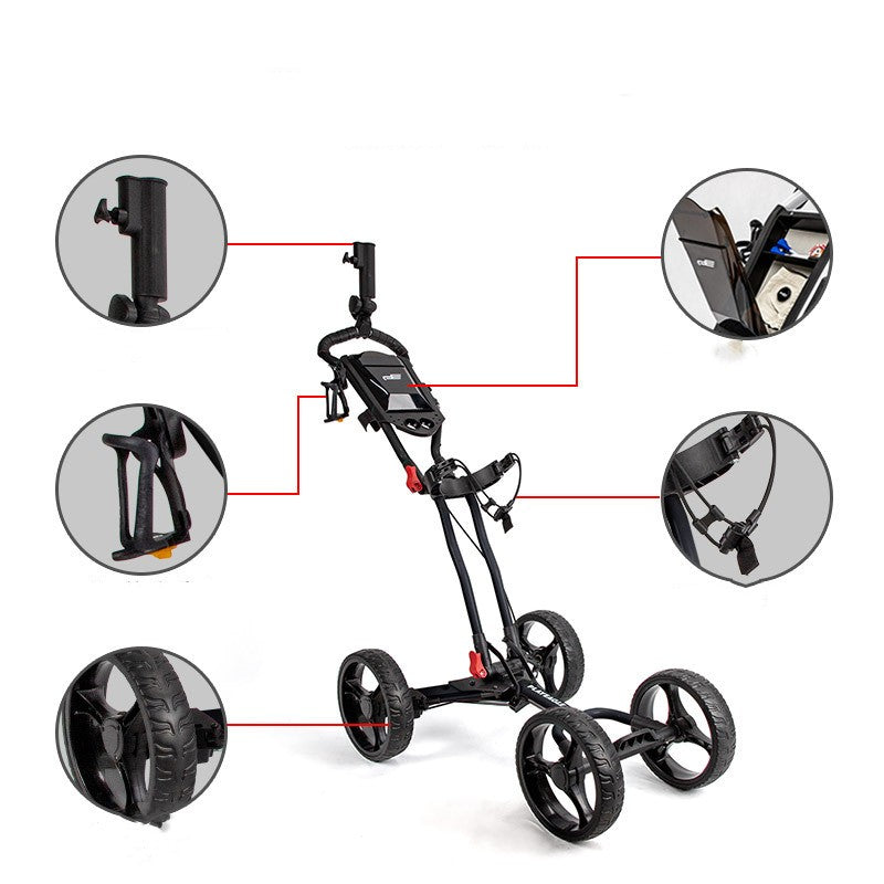Golf Course Cart Alliage en aluminium à quatre roues pliable avec rack parapluie