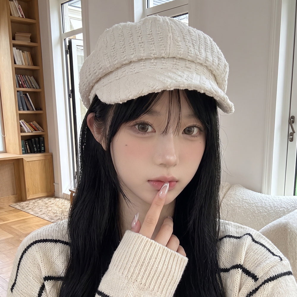 Texture verticale Casquette Octagonal Newsboy - Chapeau de peintre retro japonais - Suitab