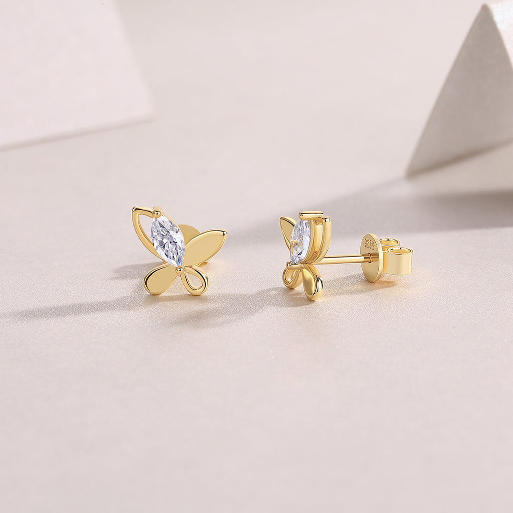 S925 Boucles d'oreilles Sterling Argent plaqué Or Résumé Sterling Butterfly Stud