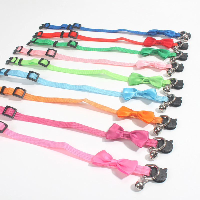 Nylon Pet Bow Collar Adjustable Multicolored Ribbon with Bell Pet Decorations