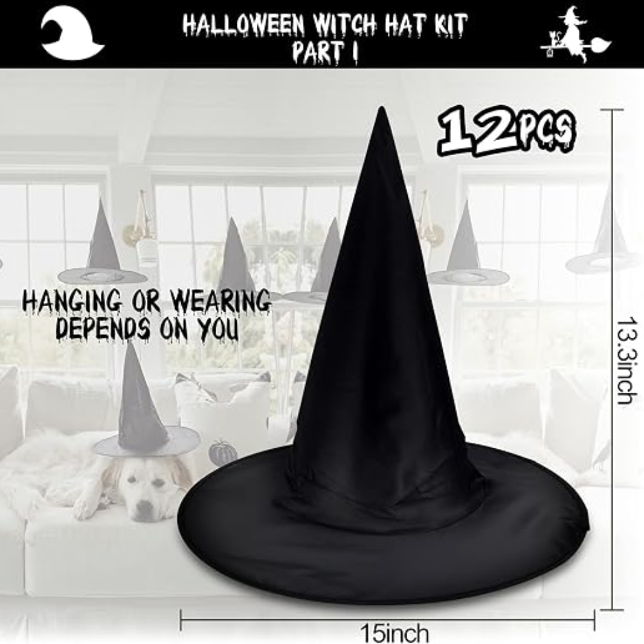 12Pcs Chapeaux de sorcière d'Halloween Décorations avec araignée Web