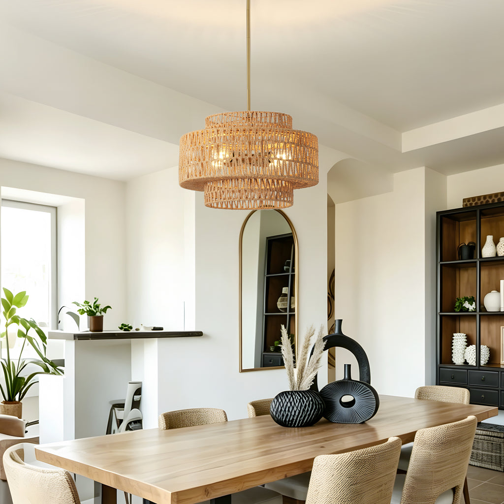 17.7" Boho Rattan Chandelier pour salle à manger luminaire