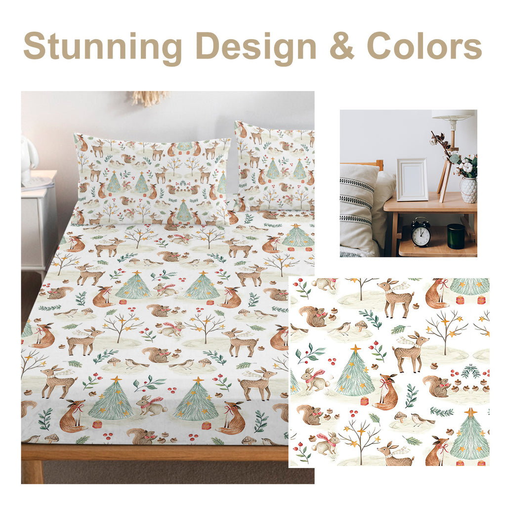 Ensemble de feuilles enfants - Cute Deer Fox 3 pièces Soft Microfibre Cartoon Style Feuilles de lit pour garçons G