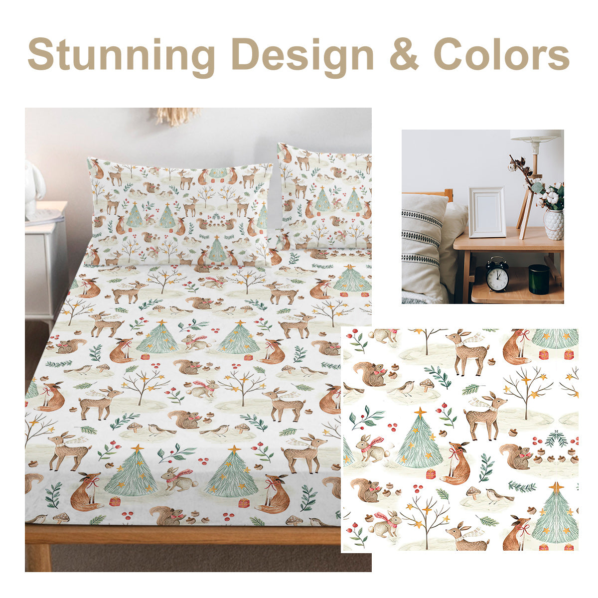 Ensemble de feuilles enfants - Cute Deer Fox 3 pièces Soft Microfibre Cartoon Style Feuilles de lit pour garçons G