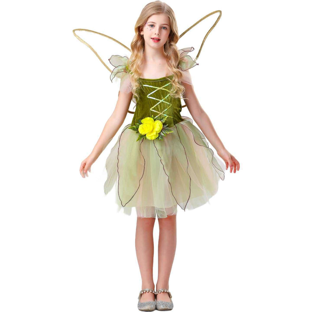 Robe de fée aux fleurs de forêt avec ailes