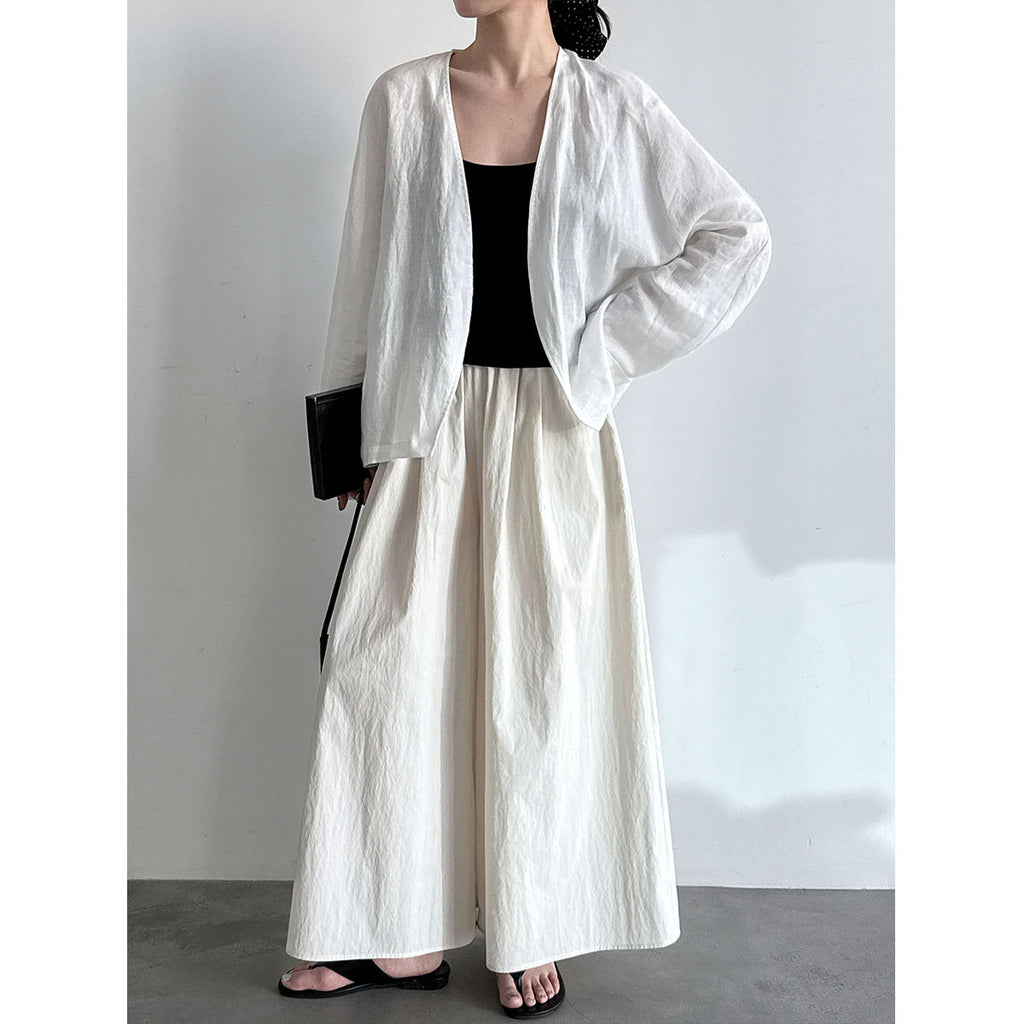 Pantalons à large-jambe en coton de style japonais Capri