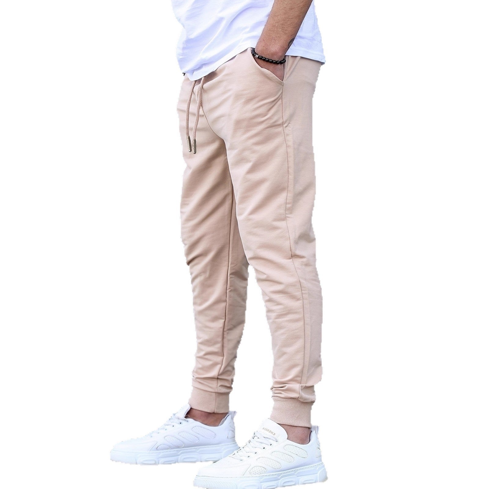 Casual Sporty Lightweight Respirant style américain Pantalons Slim-fit de couleur unie