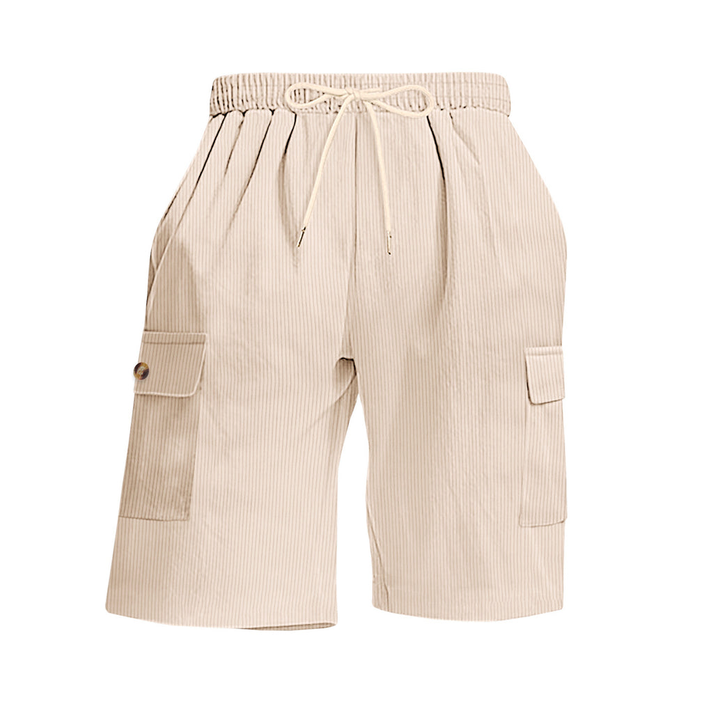 Été Corduroy Multi-Pocket Cinq points Short sport homme Dentelle-Up Casual Voiture de couleur solide
