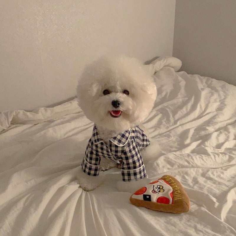 Corée Plaid Kaki Pajamas de poche bleu pour chiens