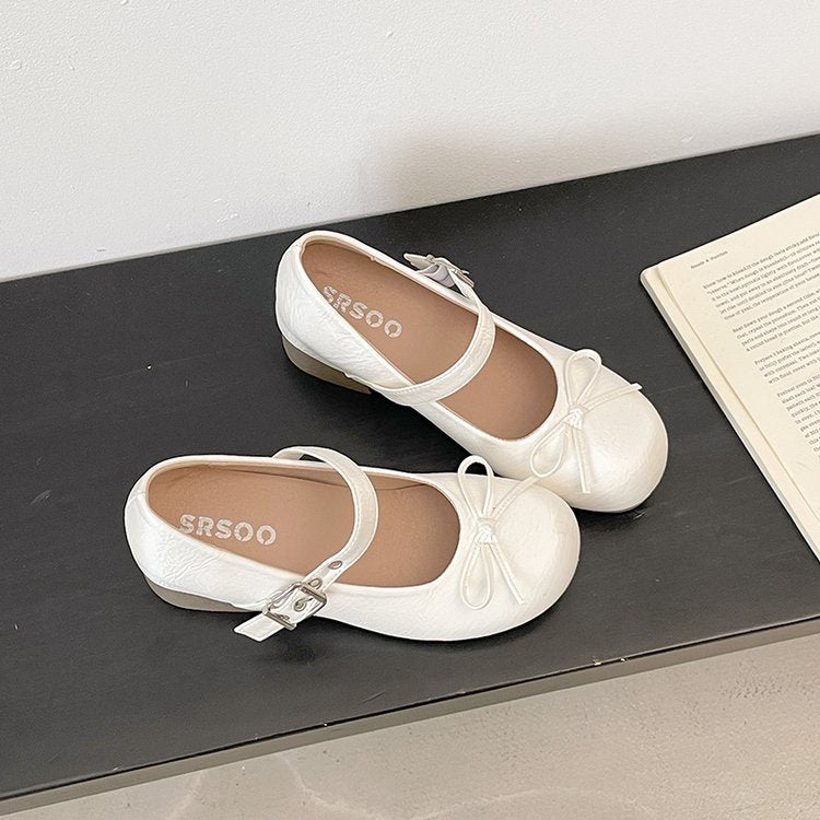 Women's Ballet Style Round Toe Bow Shallow Vamp Mary Jane Shoes
