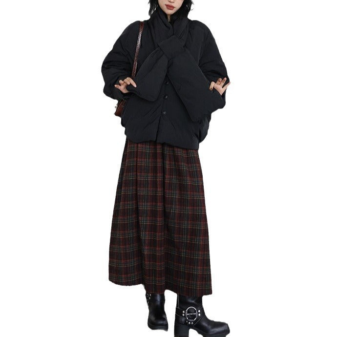 Jupe de parapente casuale en plaid rouge foncé pour femmes