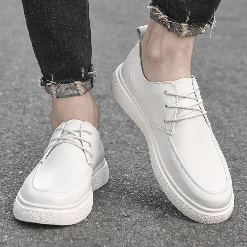 Premier couche Cowhide hommes occasionnels pompes en cuir seul ronde tête bas-coup chaussures blanches