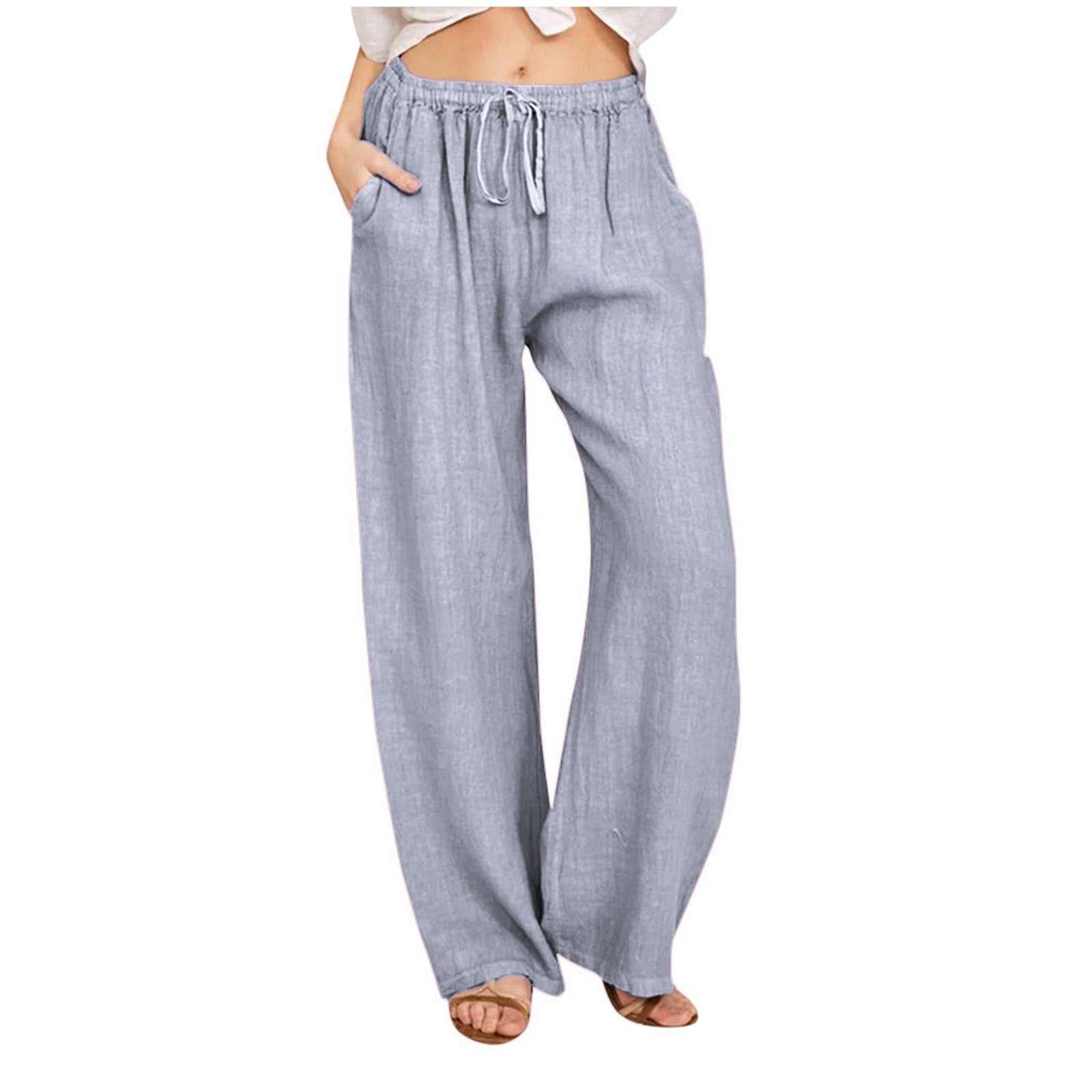 Amazon EBay AliExpress Plus Taille Elastic Waist Femme Long Lin Casual Loose Large Leg Pa