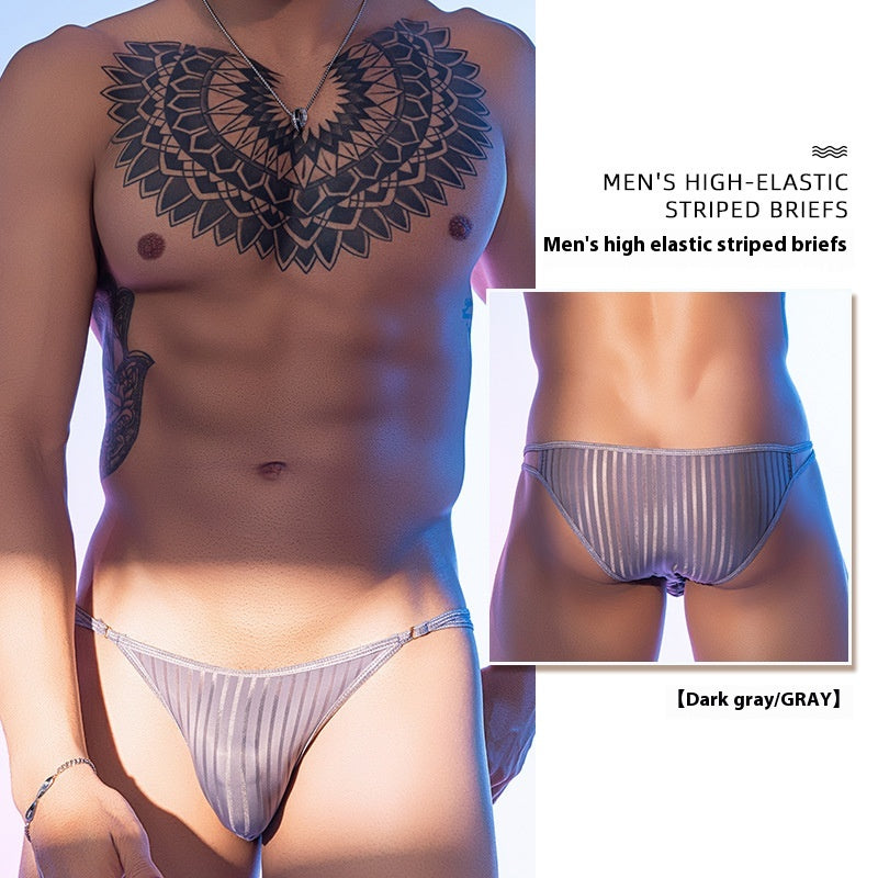 Basse taille rayée mince sangle haute élastique T-back