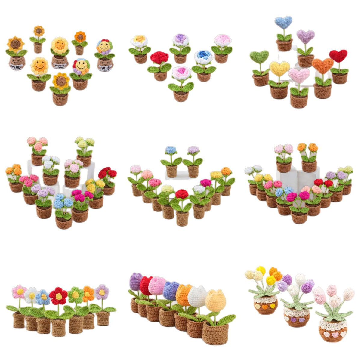 Pot de fleurs de laine et ornement floral