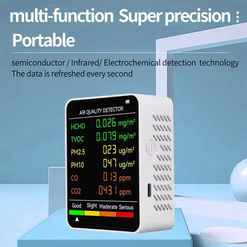 6 Dans 1 moniteur de qualité de l'air Home Office Compteur CO2 HCHO-CO TVOC PM2,5 10 Détecteur