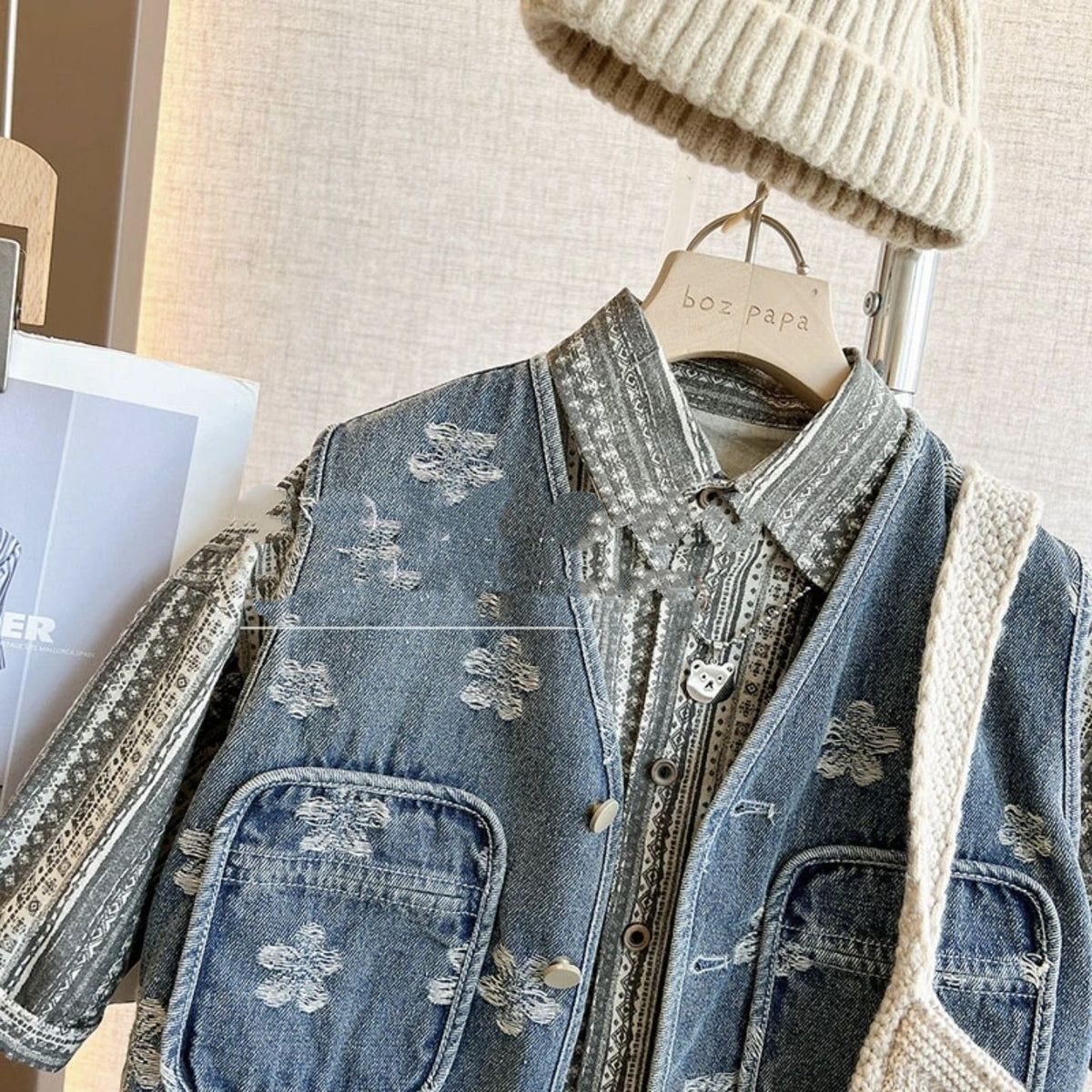 Retro embroidered Korean style denim shirt and pants
