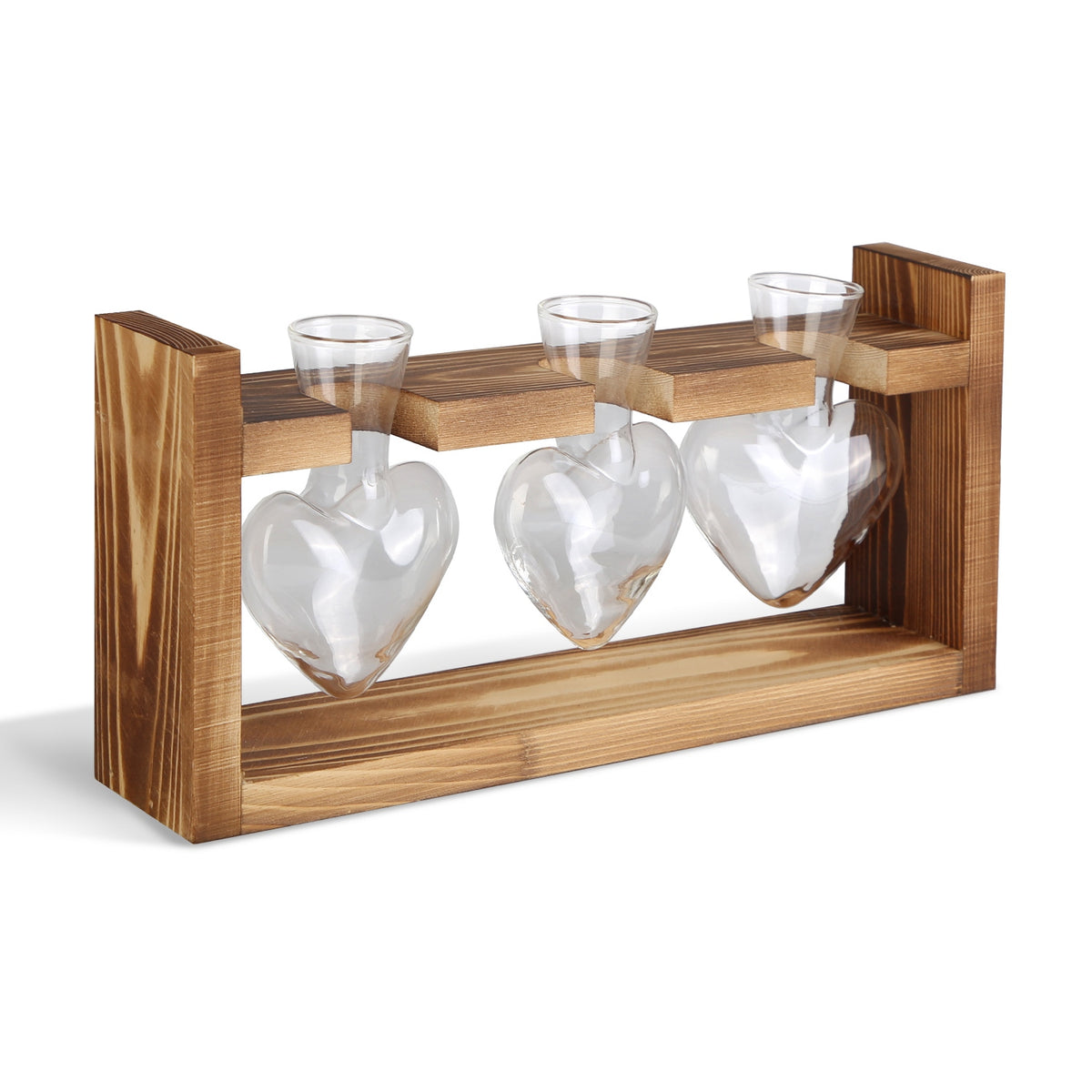 1Pc Station de propagation du terrarium avec 3 vases en forme de coeur Support en bois Bureau Air