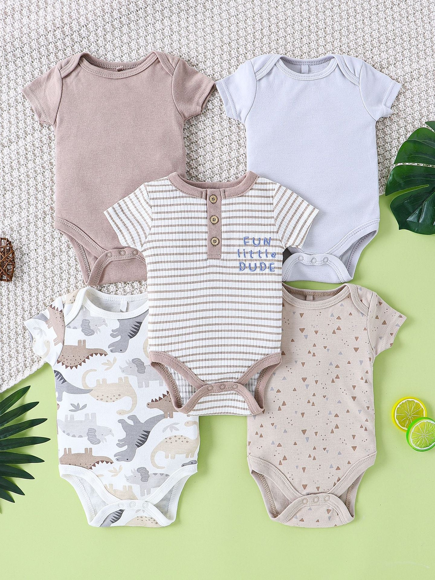 Cute Romper Ensemble cinq pièces de combinaison bébé à manches courtes
