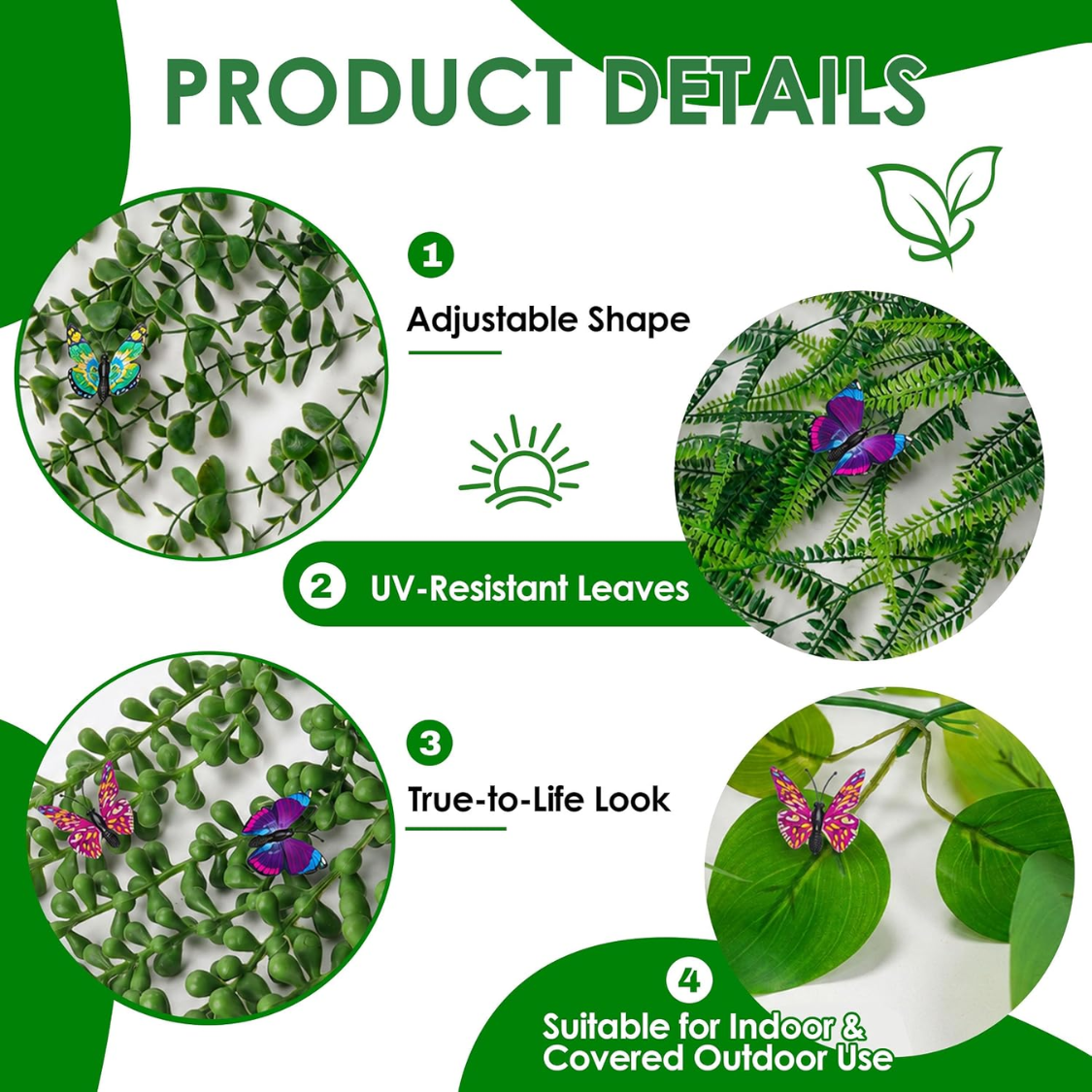 Faux plantes suspendues avec papillons pour décor mural de plateau Eucalyptus Ivy Vines artificielles