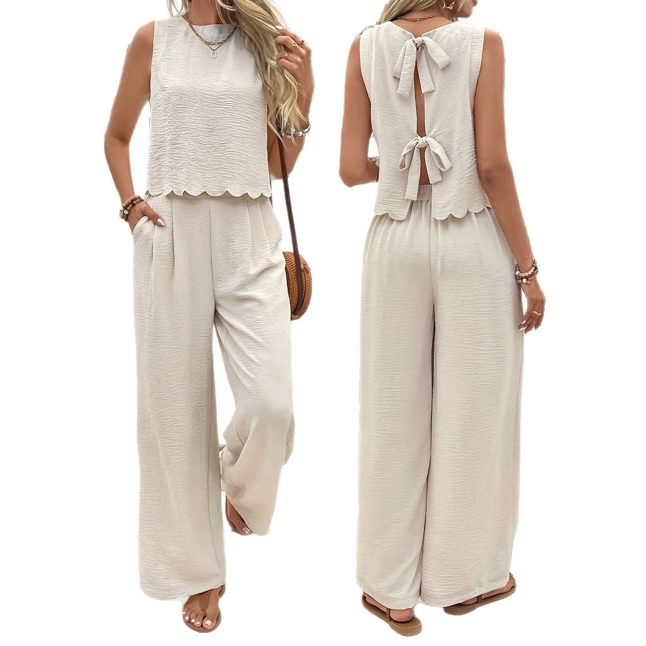 Ensemble de pantalons d'été sans manches et de pantalons occasionnels pour femmes européennes et américaines