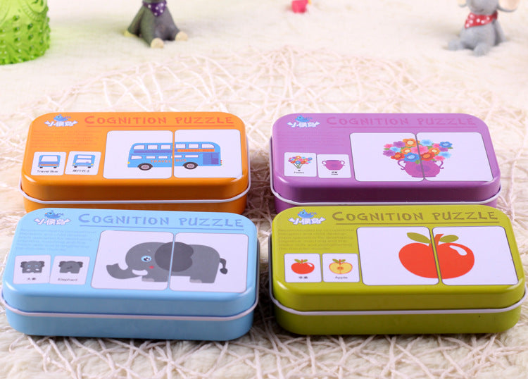 Littératie pour enfants Carte cognitive Baby Iron Box Puzzle Reading Card Jouets