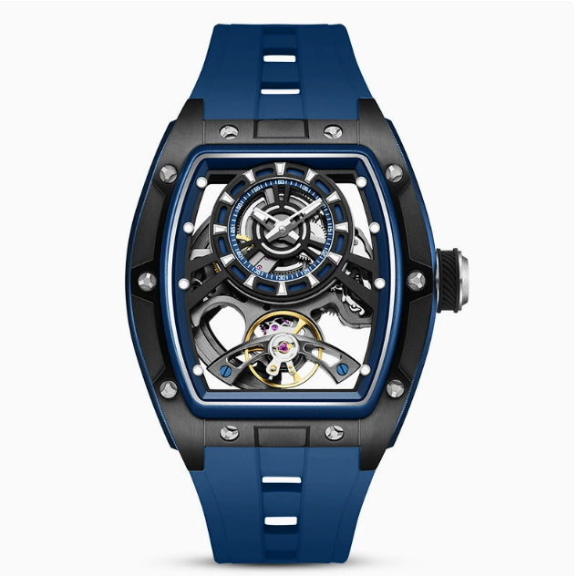 Homme Transparent Barrel-Shaped entièrement lumineux Montre mécanique étanche