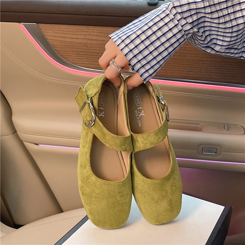 Ballet français Mary Jane Pompes Femmes Été Mode peu profonde Ceinture de bouche Buckle Flat Square T