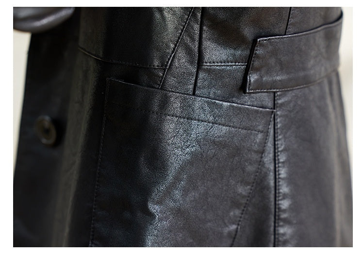 Manteau de cuir mi-long pour femme Printemps et automne