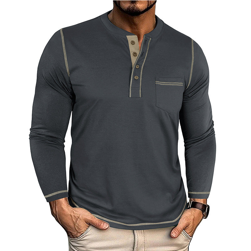 T-shirt homme col rond avec une poche Henley et manches longues