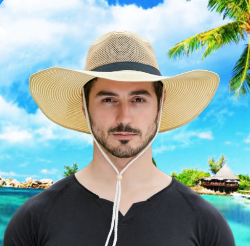 Breathable Mesh Big Brim Straw Hat Protection solaire extérieure masculine