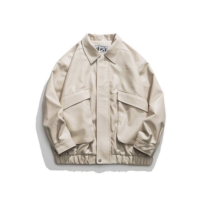 American Retro Street Tend Lapel PU Veste en cuir pour hommes