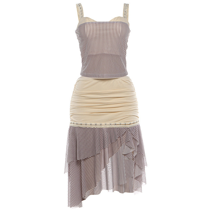 Women's Striped Asymmetrical Skirt Set