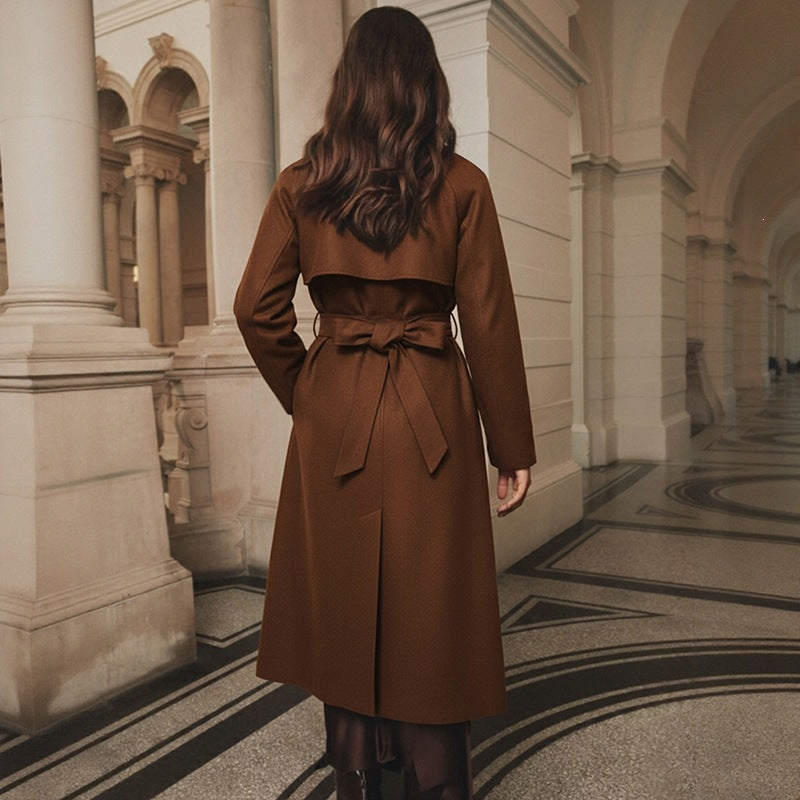 Russian European and American Style Long Coat Automne et hiver haut de gamme Elegant Tie Woole