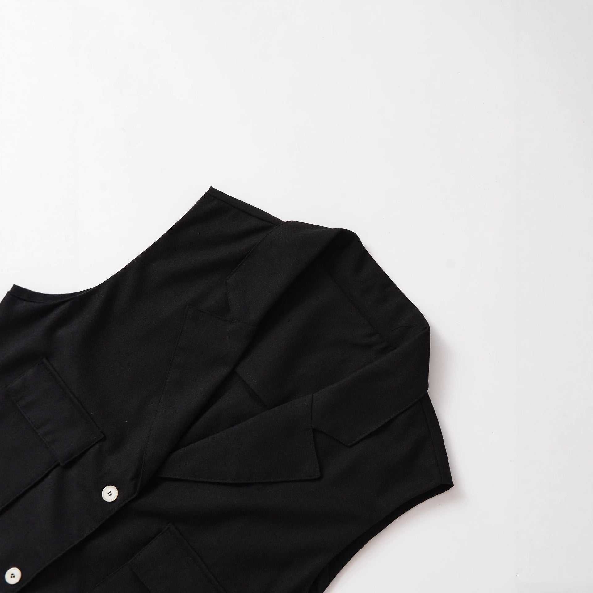 Femmes Retro Lapel Button Vest Black Pocket Waistcoat sans manches