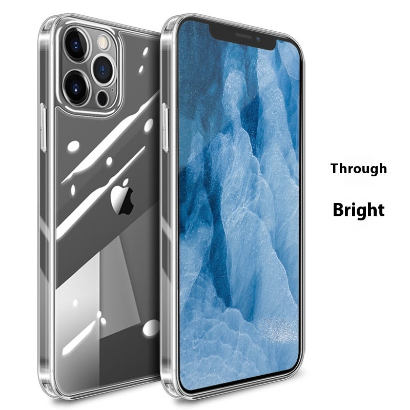 Boîtier de téléphone transparent en verre à trou fin résistant à la chute