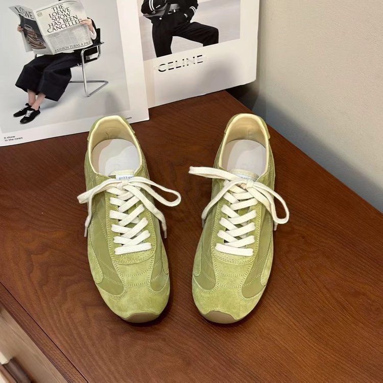 Femmes Retro Suede Dexter Sneakers Avocat panneau vert Splicing orteil rond plat Gum caoutchouc S