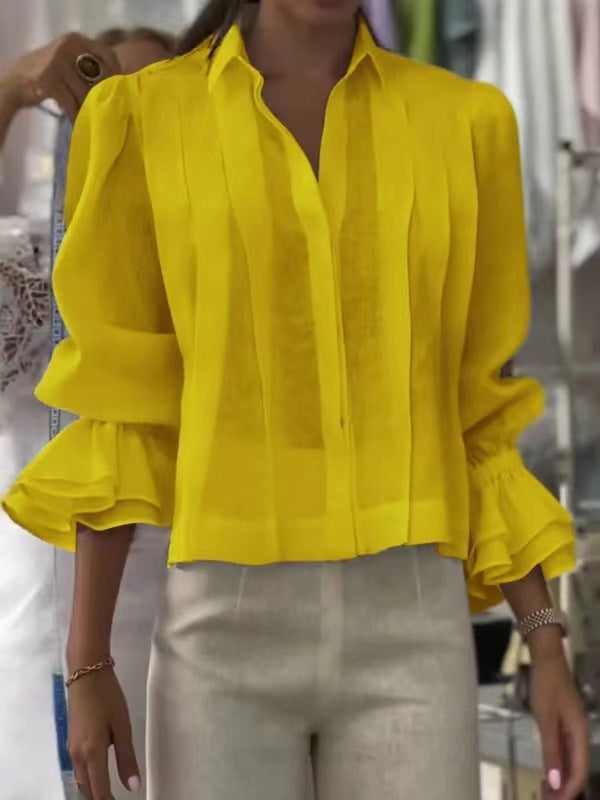 Été européen et américain Femmes Casual Loose Mode plissé Patchwork couleur solide Lo
