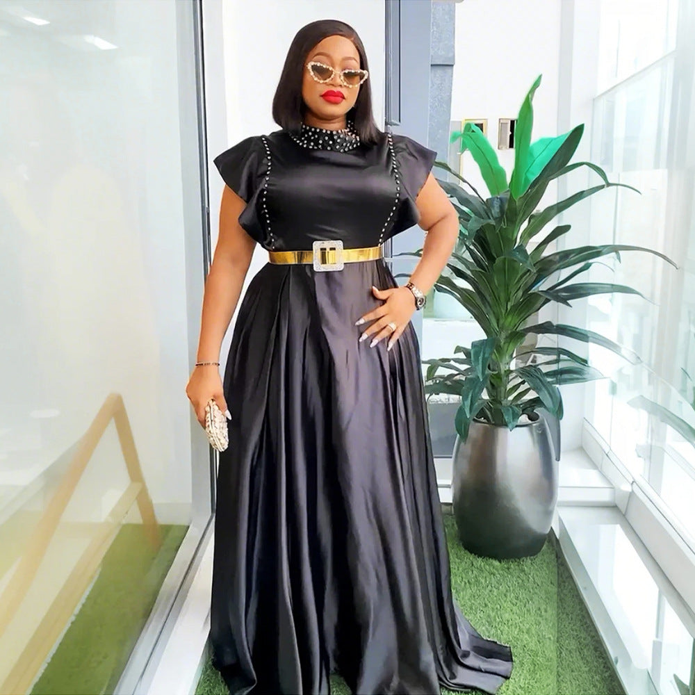 Banquet soirée mode élégant style Strass haute robe de taille