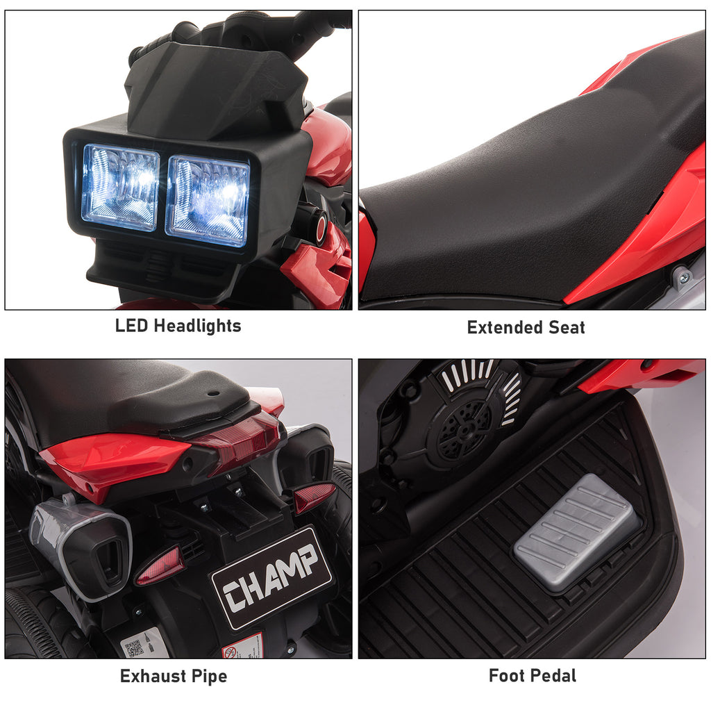 Jouet de moto électrique rouge 6V pour enfants avec phares en corne de musique
