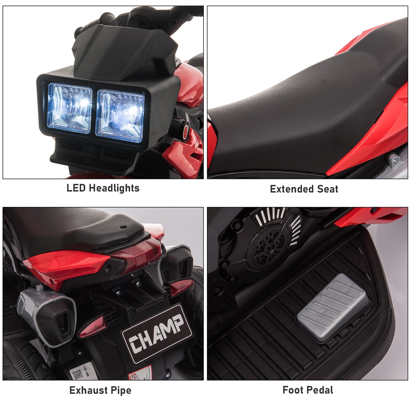 Jouet de moto électrique rouge 6V pour enfants avec phares en corne de musique