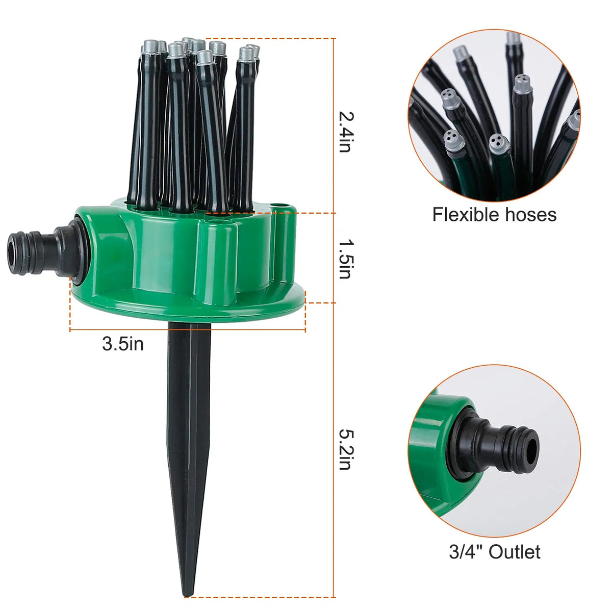 Sprinkler de pelouse flexible à 360° Automatique 12 tubes Sprays d'irrigation d'eau de jardin Garden Sp