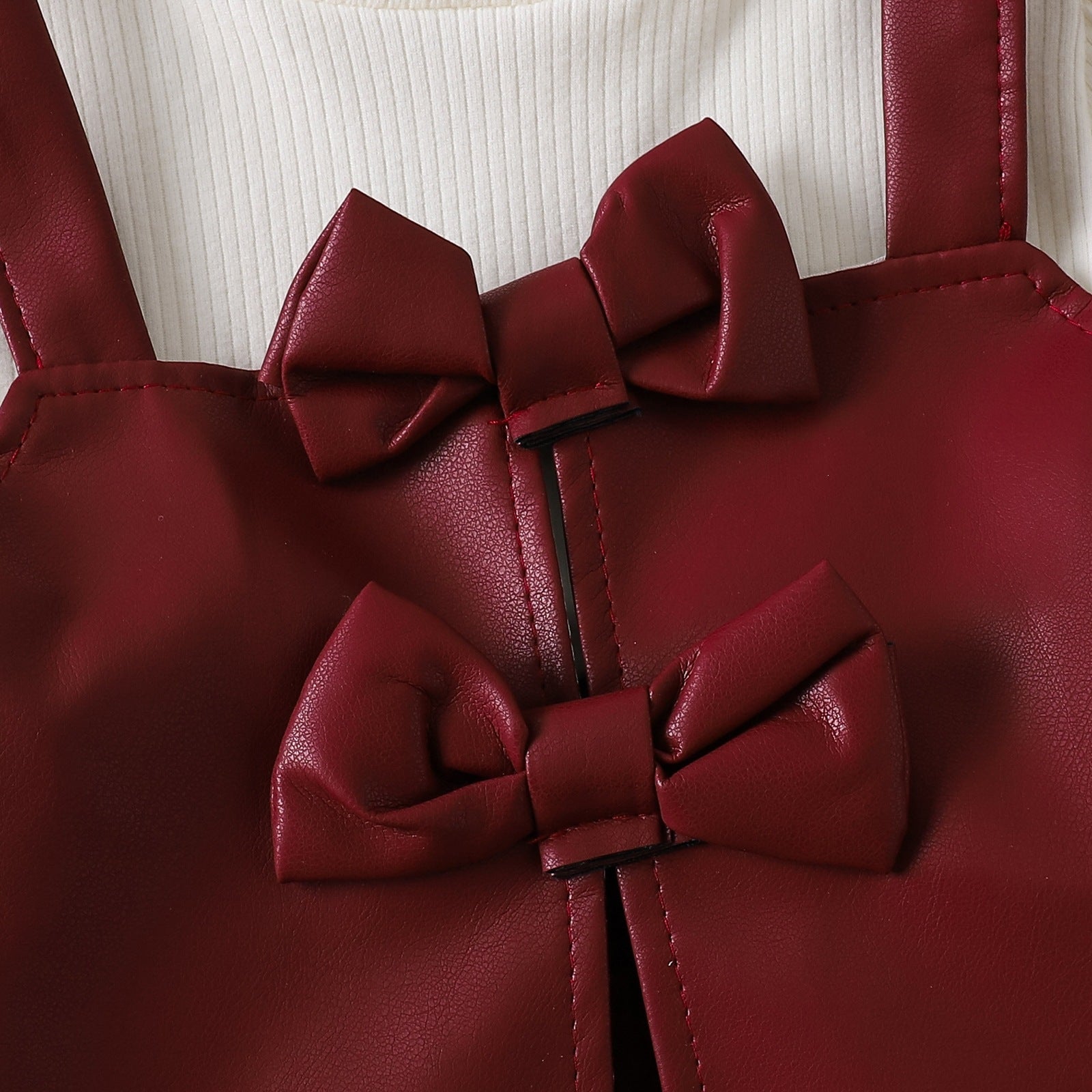 PU en cuir Princesse style manches longues Bow Tie Faux Ensemble deux pièces