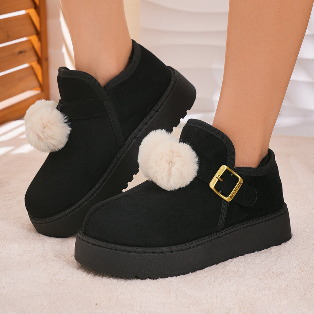Bottes de neige Femmes Winter Fleece doublé coton rembourré Slip sur coton Chaussures Platform Buckle Be
