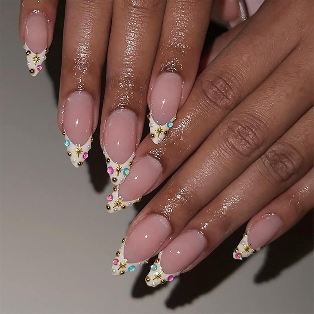Set en carton de 24 ongles artificiels de sirène de perles colorés de style français