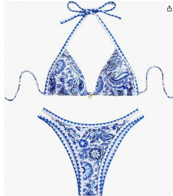 Ensemble de bikini de porcelaine bleu et blanc