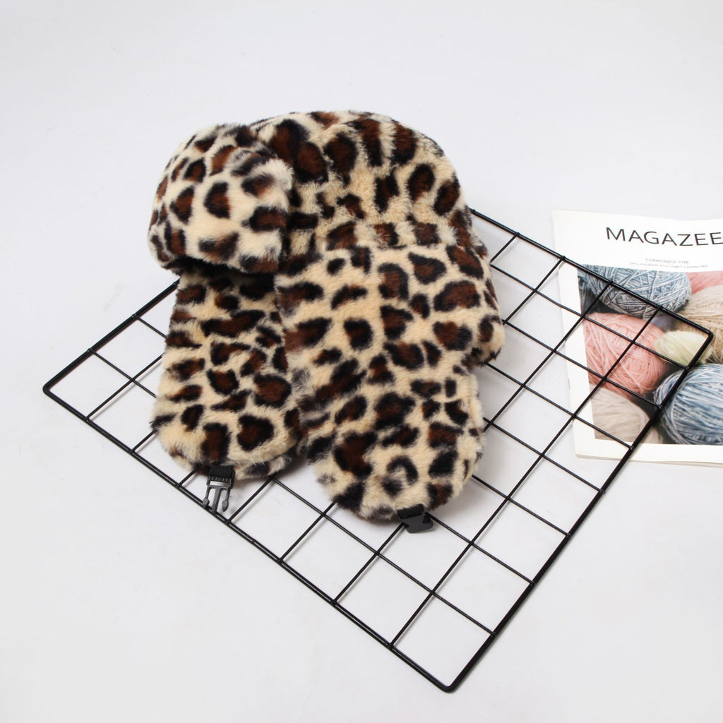 AutomneHiver Leopard-Imprimer Plush Bucket Hat Coréen-Style All-Match