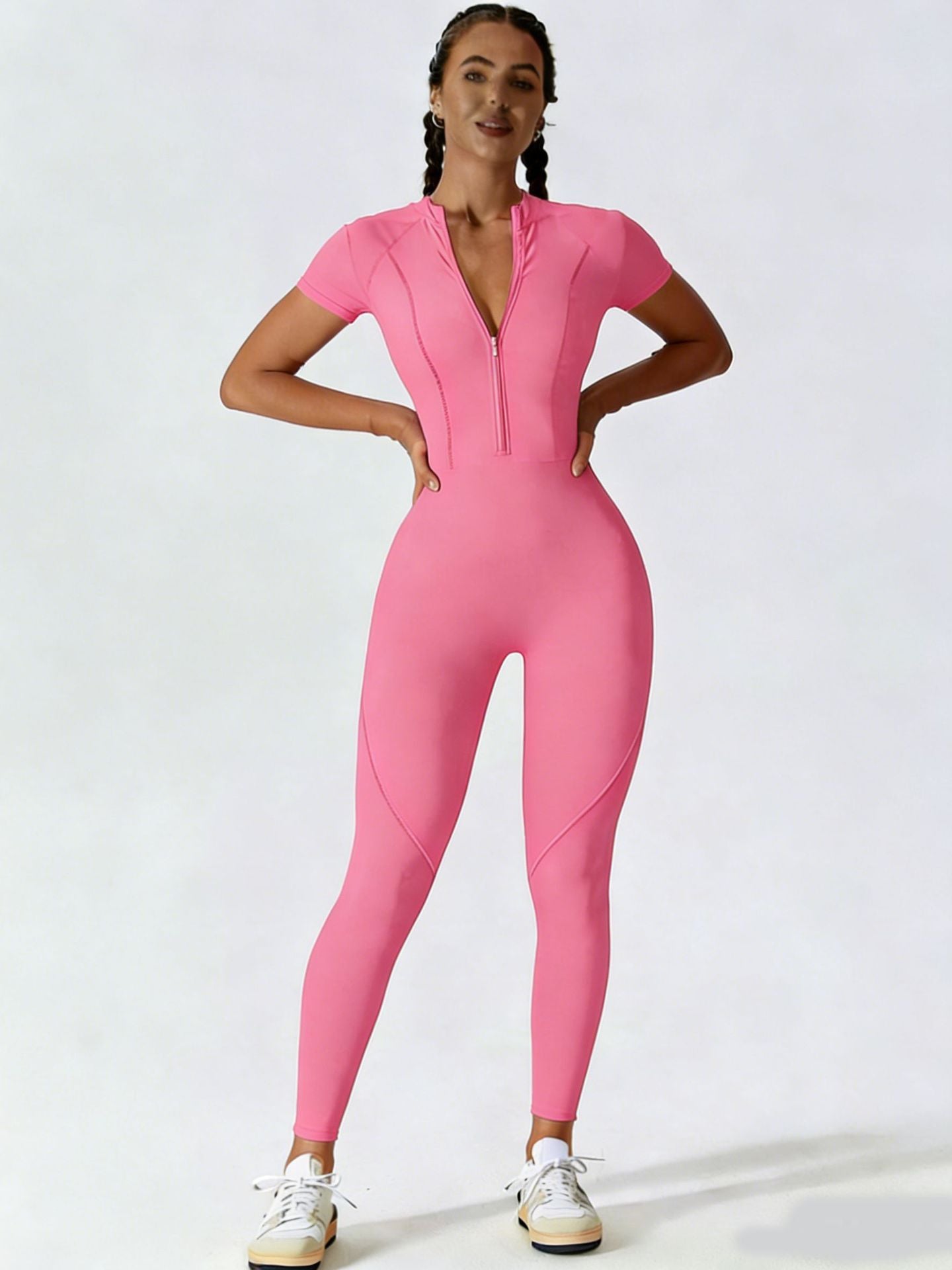 Maillot de saut en yoga à manches courtes Zipper pour femmes