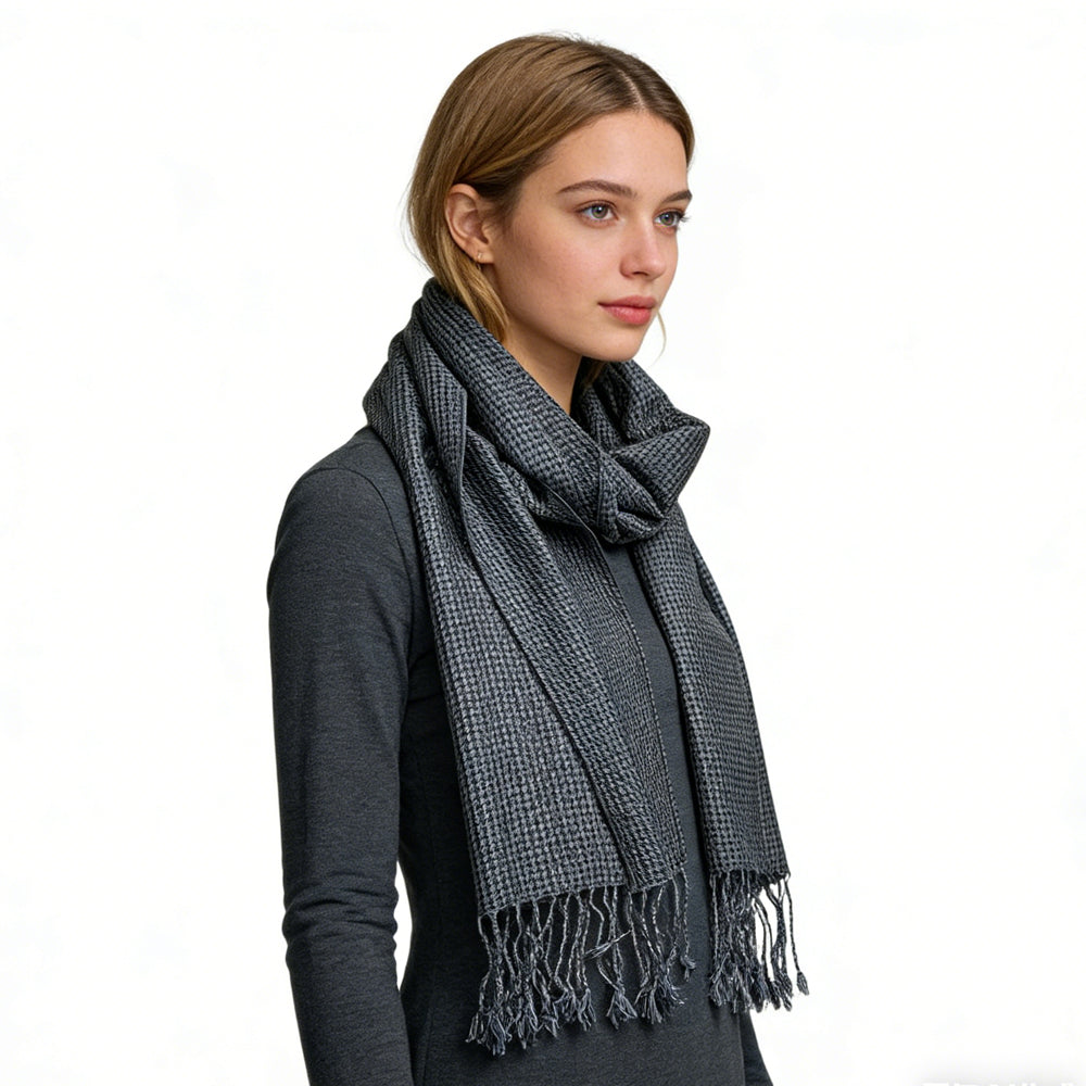 2pcs Grey Textured Minimalist Tonal Jacquard Scarf